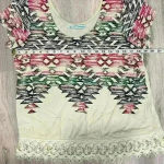 Maurice's  Abstract Aztec Print Short Sleeve Shirt Scoop Neck Lace Trim Top Size L Photo 6