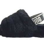 UGG  Fluff Yeah Black Faux Fur Strap Logo Slingback Slippers Slides Sandals Sz 6 Photo 0
