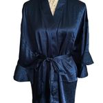 Royal Blue Satin Short Belted Robe Size X Photo 0