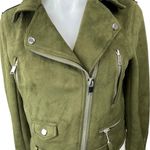 ZARA  Olive Green Suede Asymmetrical Zip Up Crop Moto Biker Jacket Blazer Coat XS Photo 2
