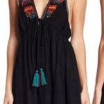 Free People  Lovers Cove Embroidered Tassel Mini Dress in Black Size XS‎ Photo 0