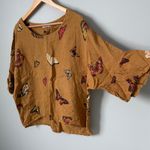 VIOLA BORGHI Butterfly Print 100% Linen Top 3/4 Sleeve Made in Italy Size Medium Brown Photo 3
