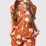 Storia Womens Romper Rust The Faded Daisy Print Playsuit Short Sleeve Boho Small Photo 0