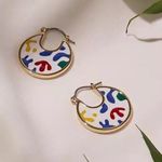 Stainless Steel Retro Enamel Moon Earrings Gold Photo 0