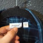Avenue  Dark and Light Blue Button Up Plaid Blouse Photo 1