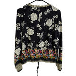 Johnny Was  Active Top Womens XS Black Floral Boho Tie Run Jog Workout Gym Train Photo 5