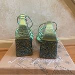 Free People  Parker Silver Chain Heels Green Lime Metallic Sz 39 Photo 4