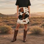 Lea Rome Cowhide Hair Western French Pencil Skirt Small (38) Cowgirl Revival Brown Photo 2