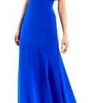 Nicole Miller  Royal Blue Satin Sleeveless Flounce Formal Gown Size 8 Photo 0