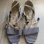 Boden White Navy Striped Sienna Leather Boating Coastal Grandma Nautical… Size 7 Photo 0