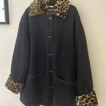 Braefair Black Jean Coat with Leopard Fur Size 2X Photo 1