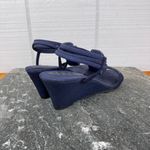 New York Transit  Navy Blue Rhinestone Strappy Open Toe Wedge Heels 8W Photo 2
