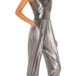 retrofete Timi One Shoulder Metallic Jumpsuit Gunmetal Womens Size Small Silver Photo 1
