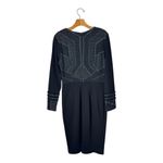 Nissa Dress Women 10 Black Knit Metallic‎ Insert Long Sleeve Knee Length Sheath Photo 3