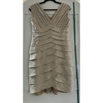 Adrianna Papell  Champagne Pleated Ruffled Cocktail Formal Elegant Dress Sz 8P Photo 1
