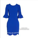 Adelyn Rae  Blair Sheath Dress Cobalt Blue L 12 Ruffle Sleeves Cutout NWT Photo 6