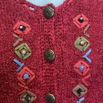 Icelandic Designs Embroidered Button Up Cardigan Silk Rayon Sweater Size Large Red Photo 2