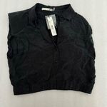 Alice + Olivia Black Crop Button Down Shirt Photo 0