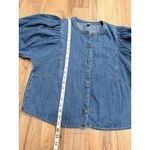 Old Navy Denim Puff Sleeve Button Front Blouse Blue Cotton Size M Photo 6