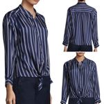 Joie NEW  ADIBA Navy and White Stripe Silk Tie Front Shirt Size Small Photo 1