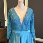 Women’s FullLength Blue Formal Prom Party Dress LegSlit Long Sleeve Size 8 NWOT Photo 1