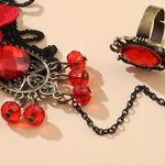 Vintage‎ Style Red Rose Design Bracelet Ring Integrated Gothic Mitten Bracelet Black Photo 4