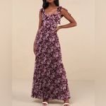 Lulus NWT LULU’S Illustrious Aura Plum Purple Floral Bustier Tie Strap Maxi Dress L Photo 1