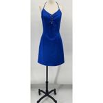 Vintage 90s Halter Neck Lace Up Bodice Mini Dress Satin Royal Blue NEW Womens 4 Photo 3