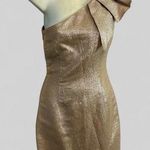 Trina Turk Gold Shimmer one shoulder embellished formal mini dress glam Photo 0