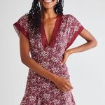 Free People Sweet Talker Lace Mini Dress Size XS Burgundy Floral 90s Grunge Boho Photo 0
