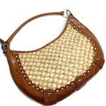 Faux Leather & Woven Straw Silver Accents Purse Brown Photo 7