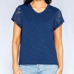 WILT Shrunken Crew Tee with Lace Sleeves Slub 100% Cotton Small Blue Photo 9