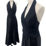 Tadashi Shoji Vintage 90s Tadashi Halter Gown Pleated Bodice Taffeta Fit & Flare Maxi Black S Photo 0