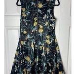 Bar III Black Yellow Floral Tropical Fit & Flare Satin Silky Dress Size Medium Photo 4