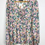 Pretty Garden Pink Floral Tie Neck Top Size XL Photo 0