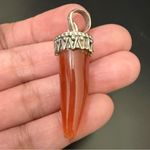 Handcrafted 925 Sterling Silver Natural Stone Carnelian Point Pendant 8.5g. Brown Photo 9