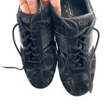 Coach Size 6 Black Monogram Sneakers Mesh Leather Trim Lace-Up Casual Shoes Photo 2