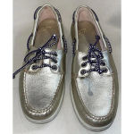 J Crew AJ825 Woman's Size 8 Gold Metallic Leather‎ Traditional Boat Shoes Photo 3