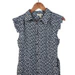 Monteau Women's L Navy Floral Cap Sleeve Midi Shirt Dress with Tie Waist Pockets Photo 2