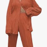 UANEO 2 Piece Copper Outfits for Women Summer Plisse Set Button Down Shirts Sets Orange Photo 0