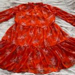 Vince Camuto floral orange tiered lined balloon sleeve dress, size M pullover Photo 13