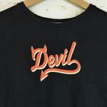 Old Navy Y2K Devil T-shirt Womens XL Black Spellout Horns Cap Sleeve Gothic VTG Photo 4