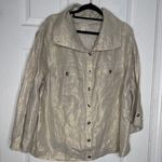 Gold Shine 100% Linen Utility Jacket Button-Tab Cuffs Chico's 3/XL Photo 0