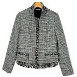 Tahari | Size 8 | Tweed Black White Leopard Animal Print Trim Blazer Jacket Photo 0