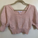 BCBGeneration Y2K Light Pink Cropped Square Neck Balloon Sleeve Sweater Photo 0