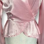 Vintage All That Jazz Pink Satin Peplum Blouse V Neck 80s Glam Blazer Hourglass Size XS Photo 2