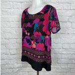 Dana Buchman  Sheer Overlay Floral Print Blouse Short Sleeve Scoop Neck Top #‎ Photo 4