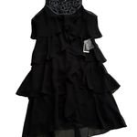 Slny  Dress Black Chiffon Beaded Neck Sleeveless Tiered Ruffle Cocktail 10 NEW Photo 7