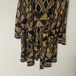 Avenue Cardigan Women 18/20 Tan Black Hooded Open Front Long Geometric Print Photo 3