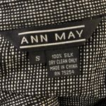 Ann May Size S Woven Textured 100% Silk Button Front Up Shirt Top Black White Photo 2